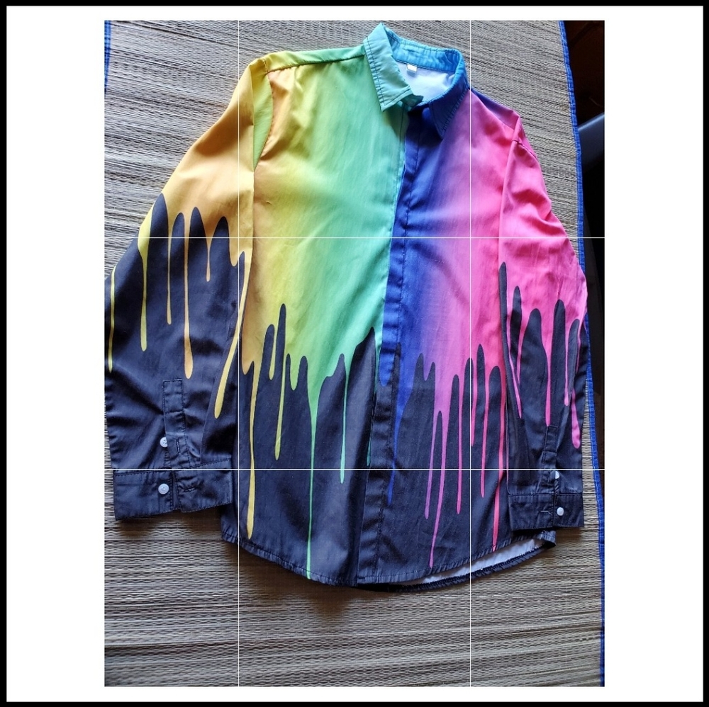 Dripping with Pride, Linen Colorful/Rainbow XXL, Button Down Shirt Shirt